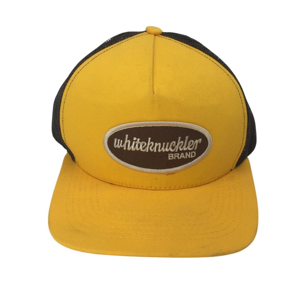 VTG Whiteknuckler Brand Mens Trucker Hat Snapback Baseball Cap Mesh Yellow Brown